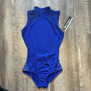 NWT Body Wrappers Blue Sparkle Mock Neck Leotard Adult Small TW622